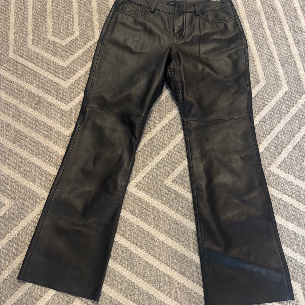 Moda International Black Leather Flare Pants